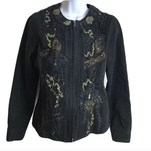 Chico's Black Jean Jacket with Embroidered Details